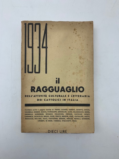 Il ragguaglio dell'attività culturale e letteraria dei cattolici in Italia 1934